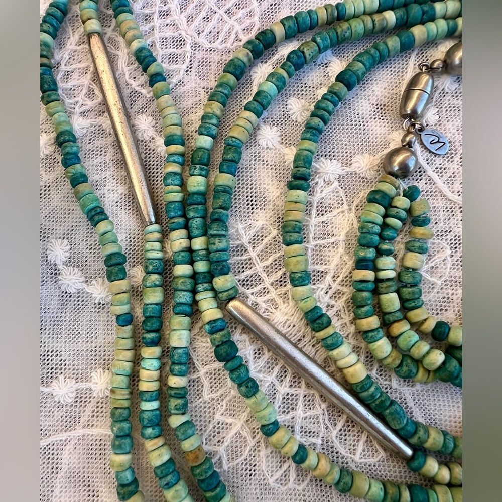 Vintage Liz Clairborne Turquoise Heshi Multi-strand Beaded Necklace 44.5” - Picture 5 of 9
